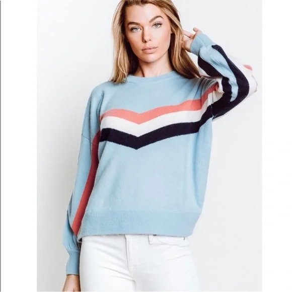 Spiritual Gangster Stripes Blue Block Party Sweater wool cashmere size XS EUC - Picture 3 of 11